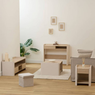 Console effet bois 1 tiroir ROUNDY - Beige