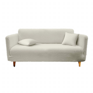 Housse de canapé extensible en bouclette - 3 places - de 180 à 230 cm - Ecru