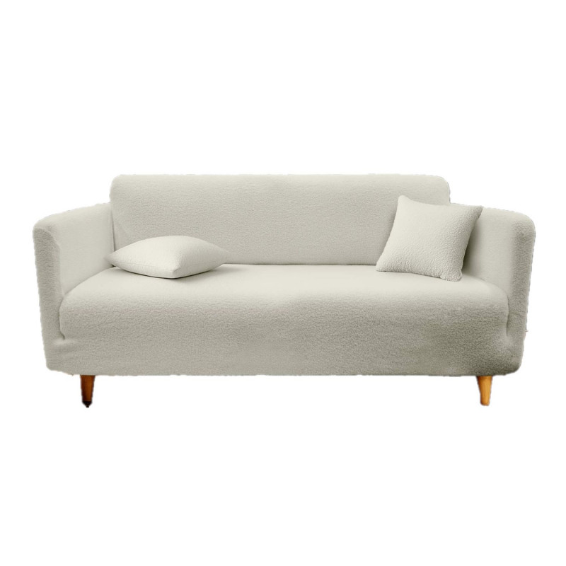 Housse de canapé extensible en bouclette - 3 places - de 180 à 230 cm - Ecru