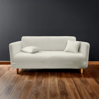 Housse de canapé extensible en bouclette - 3 places - de 180 à 230 cm - Ecru