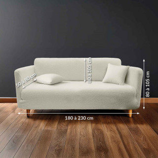 Housse de canapé extensible en bouclette - 3 places - de 180 à 230 cm - Ecru