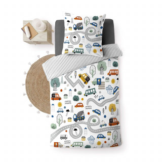 Parure de lit enfant PETIT BOLIDE - Coton 42 fils/cm² - 140 x 200 cm - Bleu