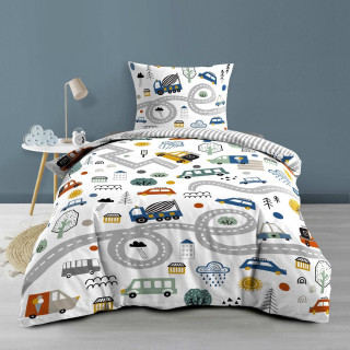 Parure de lit enfant PETIT BOLIDE - Coton 42 fils/cm² - 140 x 200 cm - Bleu