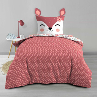 Parure de lit enfant réversible BICHETTE - Coton 42 fils/cm² - 140 x 200 cm - Rose