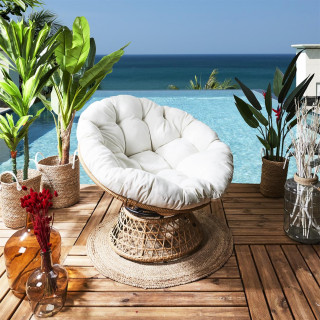 Fauteuil papasan avec assise pivotante CANCUN - Beige