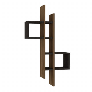 Etagère murale asymétrique décor noyer et gris foncé - ALBA