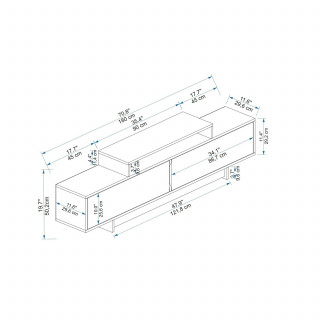 Meuble TV 2 portes basculantes décor noyer et beige - NOELINE