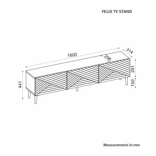 Meuble TV 3 portes basculantes façades motif chevron MATEO - Marron
