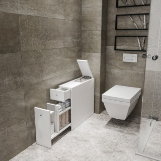 Rangement de salle de bain compact 2 tiroirs et une porte - Beige