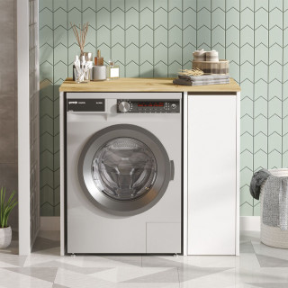 Meuble lave-linge avec plateau et placard latéral blanc