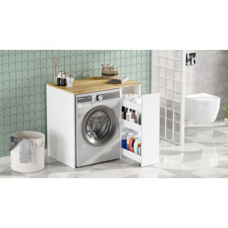 Meuble lave-linge avec plateau et placard latéral blanc
