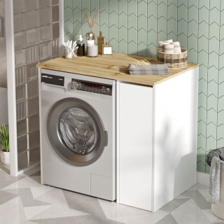 Meuble lave-linge avec plateau et placard latéral blanc
