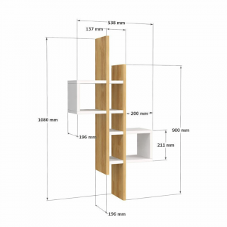 Etagère murale asymétrique décor chêne et blanc - ALBA