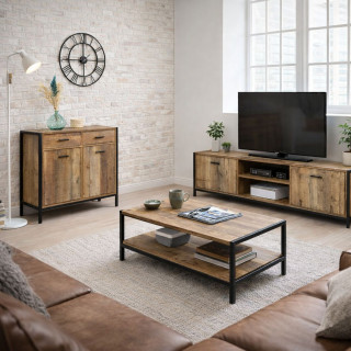 Commode Riverside - 2 tiroirs et 2 portes - Largeur 84 cm - Métal et Bois