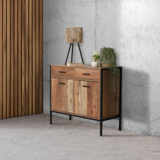 Commode Riverside - 2 tiroirs et 2 portes - Largeur 84 cm - Métal et Bois