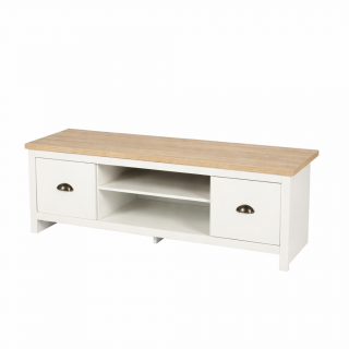 Meuble TV avec 2 tiroirs et 2 niches de rangement en bois HANOI - Blanc