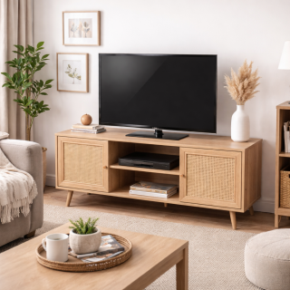 Meuble TV Bali en cannage - 2 portes