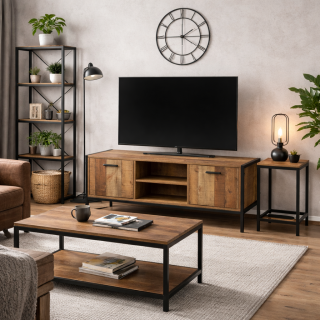 Meuble TV Riverside - 2 Portes - Largeur 124 cm - Métal et Bois