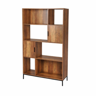 Bibliothèque 4 niveaux avec 2 portes effet noyer JOYA - Marron