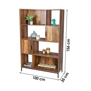 Bibliothèque 4 niveaux avec 2 portes effet noyer JOYA - Marron