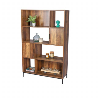 Bibliothèque 4 niveaux avec 2 portes effet noyer JOYA - Marron