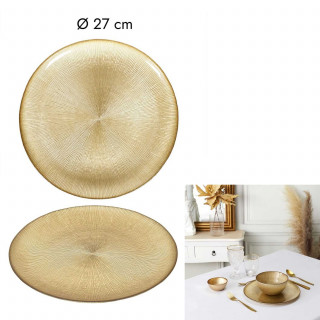Lot de 12 assiettes plates en verre MIRAGE - Diam 27 cm - Or