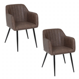 Lot de 2 fauteuils à diner effet cuir VISOCA - Marron