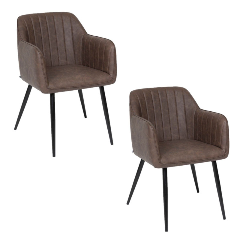 Lot de 2 fauteuils à diner effet cuir VISOCA - Marron