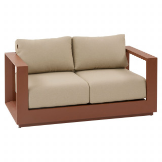 Canapé de jardin en aluminium 2 places ALLURE - Beige zébrano et acajou