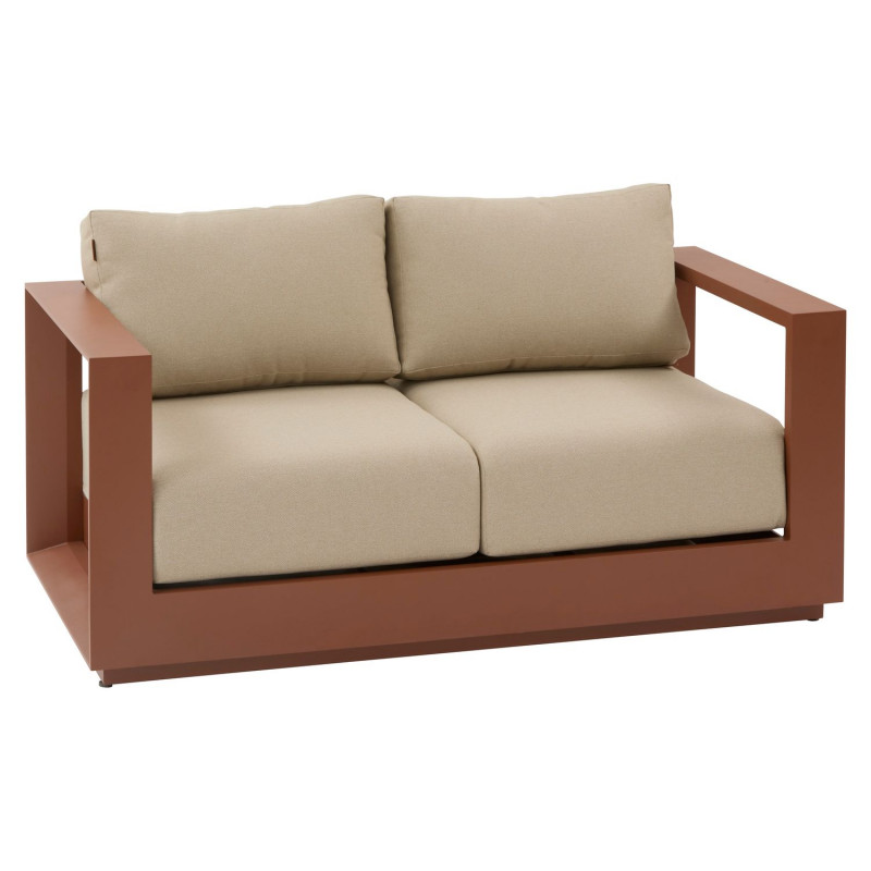 Canapé de jardin en aluminium 2 places ALLURE - Beige zébrano et acajou