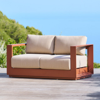 Canapé de jardin en aluminium 2 places ALLURE - Beige zébrano et acajou