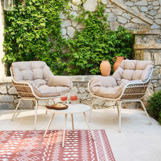 Salon de jardin en aluminium 2 places PAOPAO - Beige et argile