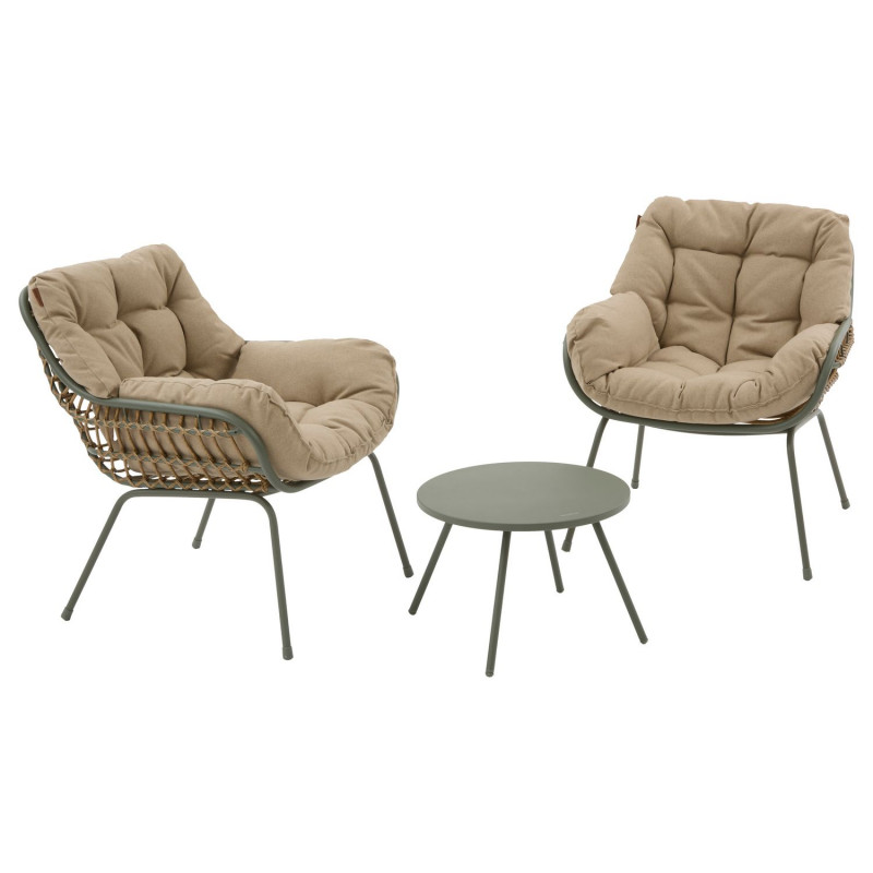 Salon de jardin en aluminium 2 places PAOPAO - Beige et vert laurier