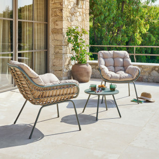 Salon de jardin en aluminium 2 places PAOPAO - Beige et vert laurier