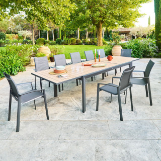 Table de jardin extensible en aluminium effet bois 12 places EVASION - Honey et graphite