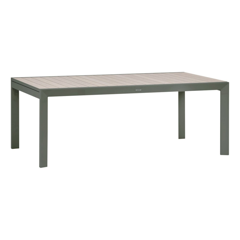 Table de jardin extensible en aluminium effet bois 12 places EVASION - Lin et vert laurier