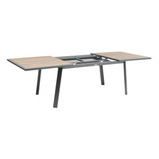 Table de jardin extensible en aluminium effet bois 10 places PAVANE - Truffe et graphite