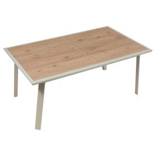 Table de jardin extensible en aluminium effet bois 10 places PAVANE - Malte et argile