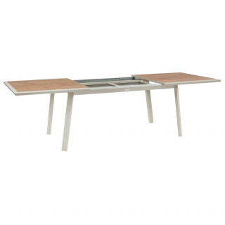 Table de jardin extensible en aluminium effet bois 10 places PAVANE - Malte et argile