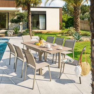 Table de jardin extensible en aluminium effet bois 8 places PIAZZA - Truffe et café