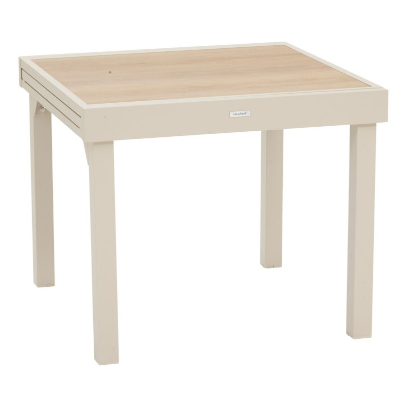 Table de jardin extensible en aluminium effet bois 8 places PIAZZA - Epeautre et argile