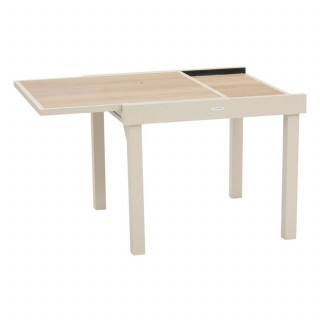 Table de jardin extensible en aluminium effet bois 8 places PIAZZA - Epeautre et argile
