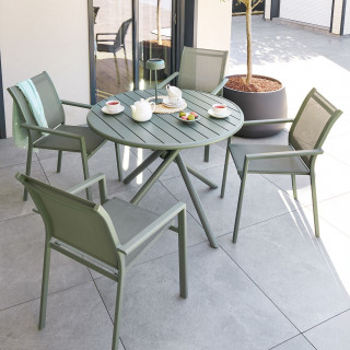 Table de jardin ronde en aluminium 4 places NEBULLIA - Vert Laurier