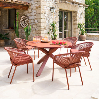Table de jardin ronde en aluminium 6 places ORYON - Acajou