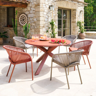 Table de jardin ronde en aluminium 6 places ORYON - Acajou
