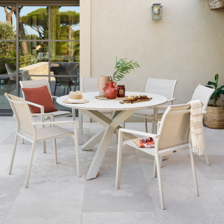 Table de jardin ronde en aluminium 6 places ORYON - Argile