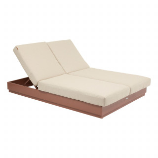 Lit de piscine en aluminium 2 places ALLURE - Beige et Acajou