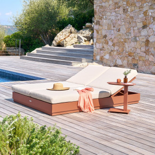 Lit de piscine en aluminium 2 places ALLURE - Beige et Acajou