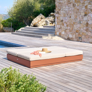 Lit de piscine en aluminium 2 places ALLURE - Beige et Acajou