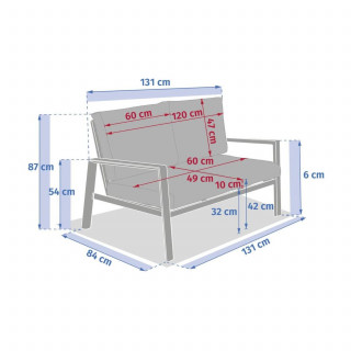 Canapé de jardin en aluminium 2 places LUZANE - Argile